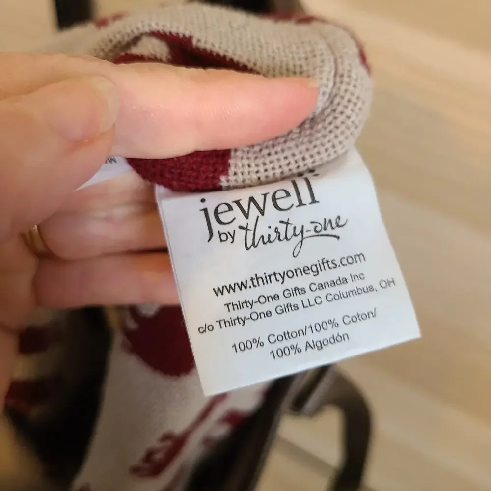 Jewell Thirty-One Reversible Tote‎ Bag Rio Weave Dark Red Elephant Safari Weave